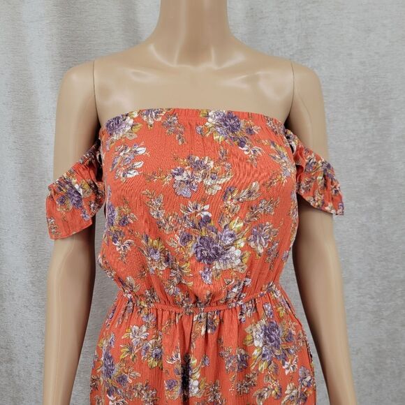American Eagle Outfitters Off The Shoulder Floral Dress in Orange and Purple NEW - Picture 3 of 10